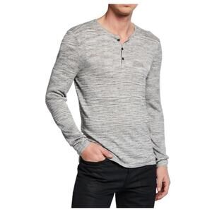 John Varvatos Luxe Linen Viscose Long Sleeve Sweater Shirt XL Gray Button Henley
